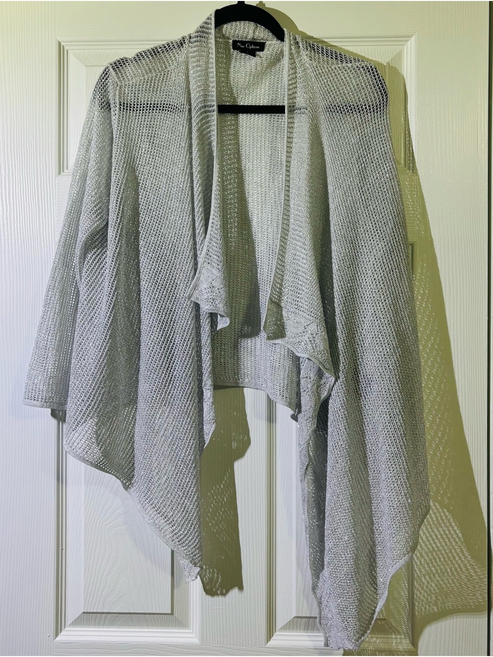 Nue Options Silver Open-Front Draped Knit Cardigan